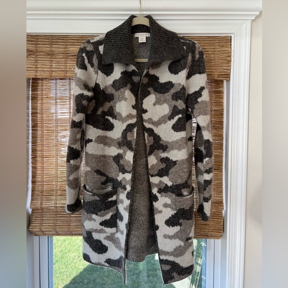 Christian Siriano Camo Print Wool Blend Cardigan Sweater - Gray Camo, XS - Picture 1 of 8